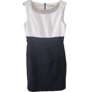 Signature Sabrina Sleeveless Black & White Dress With Decorative Faux Pearl's